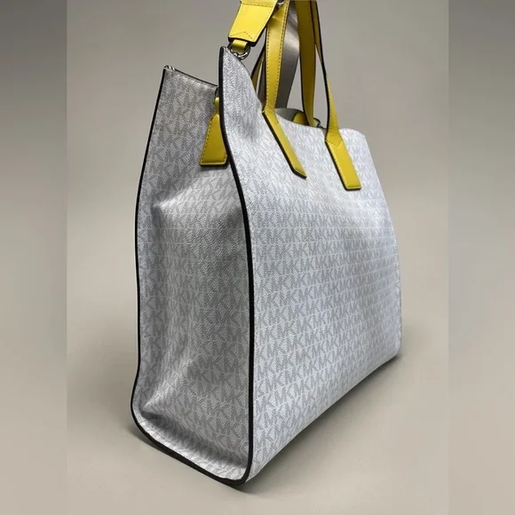 Michael Kors Kenly Large Signature Tote Bag White Yellow Citrus - Picture 5 of 10